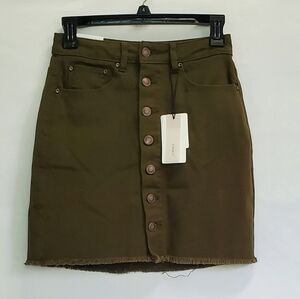 A Loves A Denim Button Front Raw Hem Cut Off Mini Skirt with Pockets